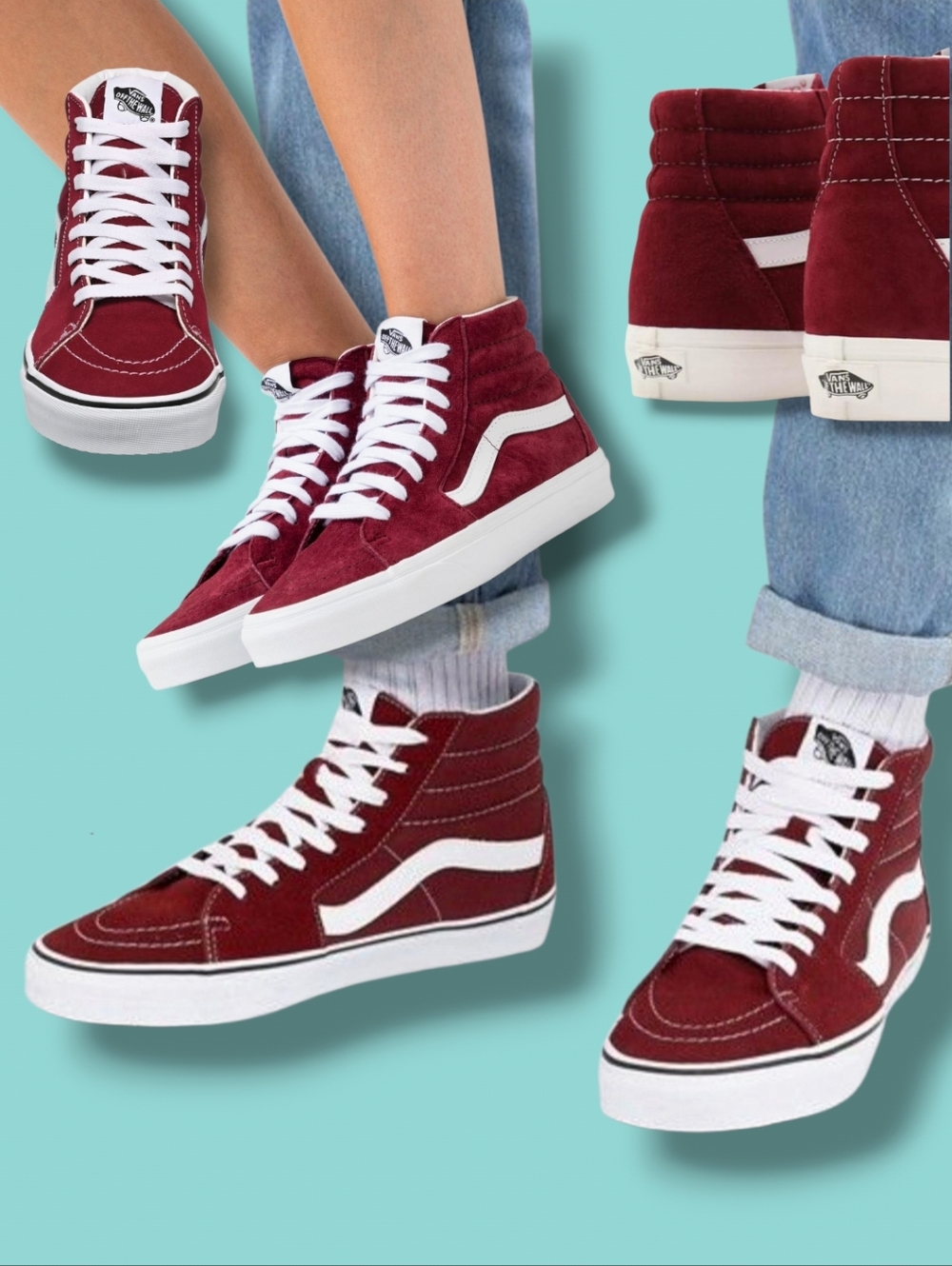 New ⭐️ Vans Off The Wall SK8-Hi Slim Burgundy/White Suede/Canvas Sneakers Unisex